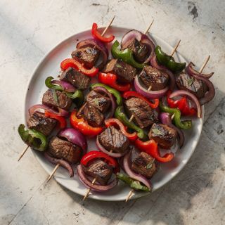 Grilled Beef Kabobs with Peppers and Onions