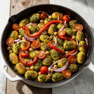 One Pan Pesto Mediterranean Gnocchi