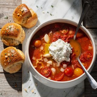 Lasagna Soup (with ricotta and garlic knots!)