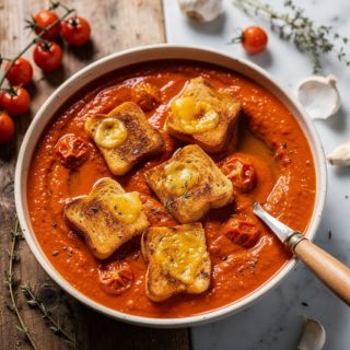 Sheet Pan Roasted Tomato Soup (with grilled cheese croutons!)