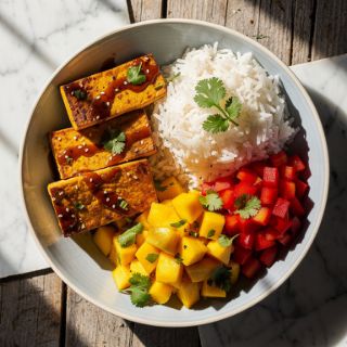 Easy Tofu Dinner Bowl (with mango salsa!)